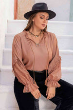Plus Size Tie Neck Flounce Sleeve Blouse - Ladyez