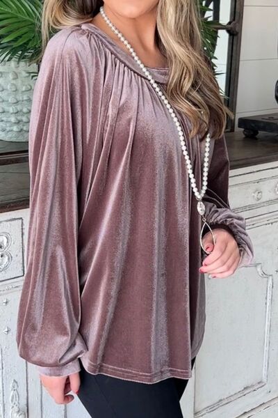 Ruched Round Neck Raglan Sleeve Blouse - Ladyez