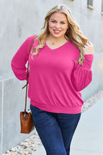 Basic Bae Full Size V-Neck Lantern Sleeve Blouse - Ladyez
