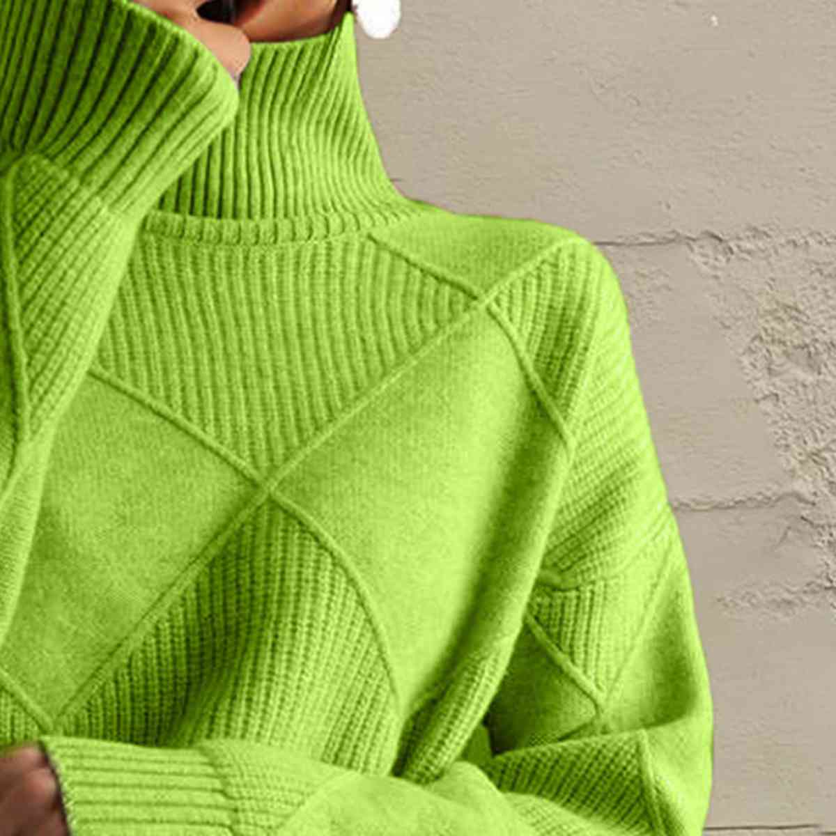 Geometric Turtleneck Long Sleeve Sweater - Ladyez