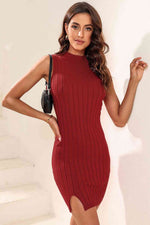 Slit Sleeveless Knit Dress - Ladyez