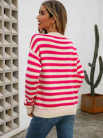 Striped Drop Shoulder Knit Top - Ladyez