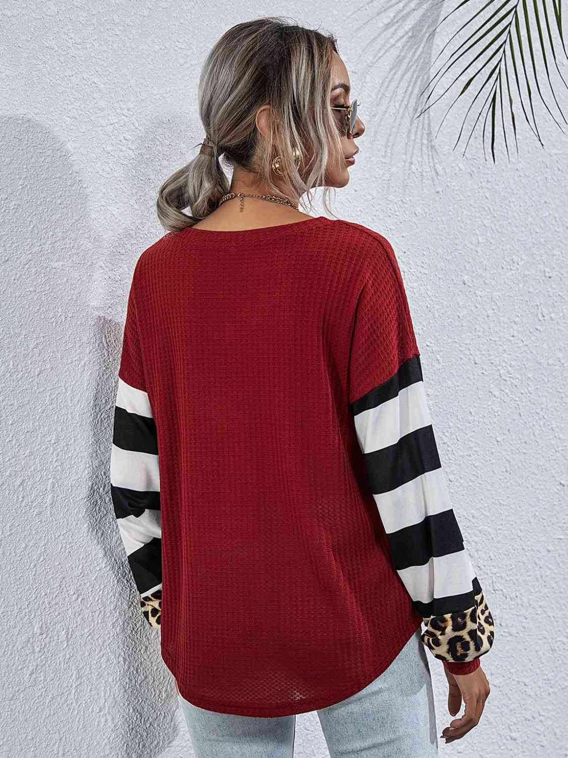 Leopard Striped Waffle-Knit Top - Ladyez