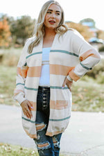 Plus Size Striped Open Front Cardigan - Ladyez