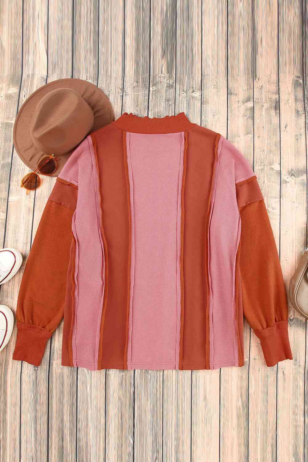 Color Block Exposed Seam Top - Ladyez