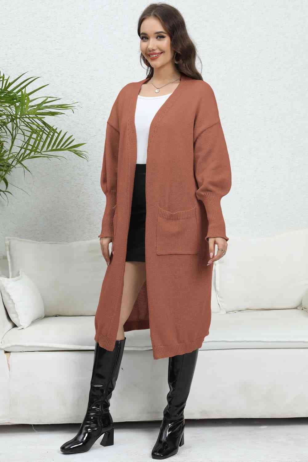 Open Front Dropped Shoulder Cardigan - Ladyez