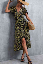 Floral Surplice Neck Tied Midi Dress - Ladyez