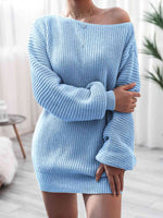 Rib-Knit Mini Sweater Dress - Ladyez