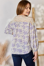 Hailey & Co Full Size Lace Detail Printed Blouse - Ladyez
