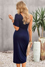 Ruched One-Shoulder Tulip Hem Dress - Ladyez