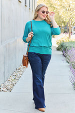 Basic Bae Full Size Round Neck Batwing Sleeve Blouse - Ladyez