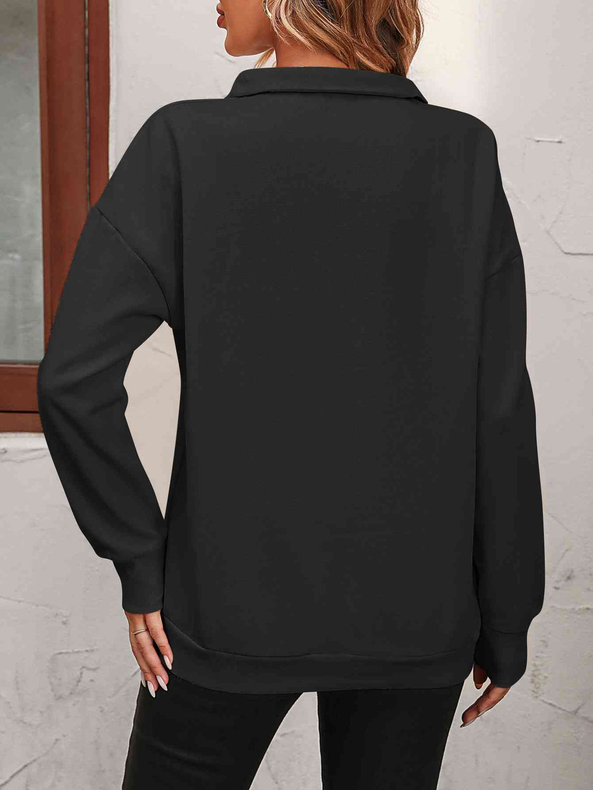 Zip-Up Dropped Shoulder Sweatshirt - Ladyez