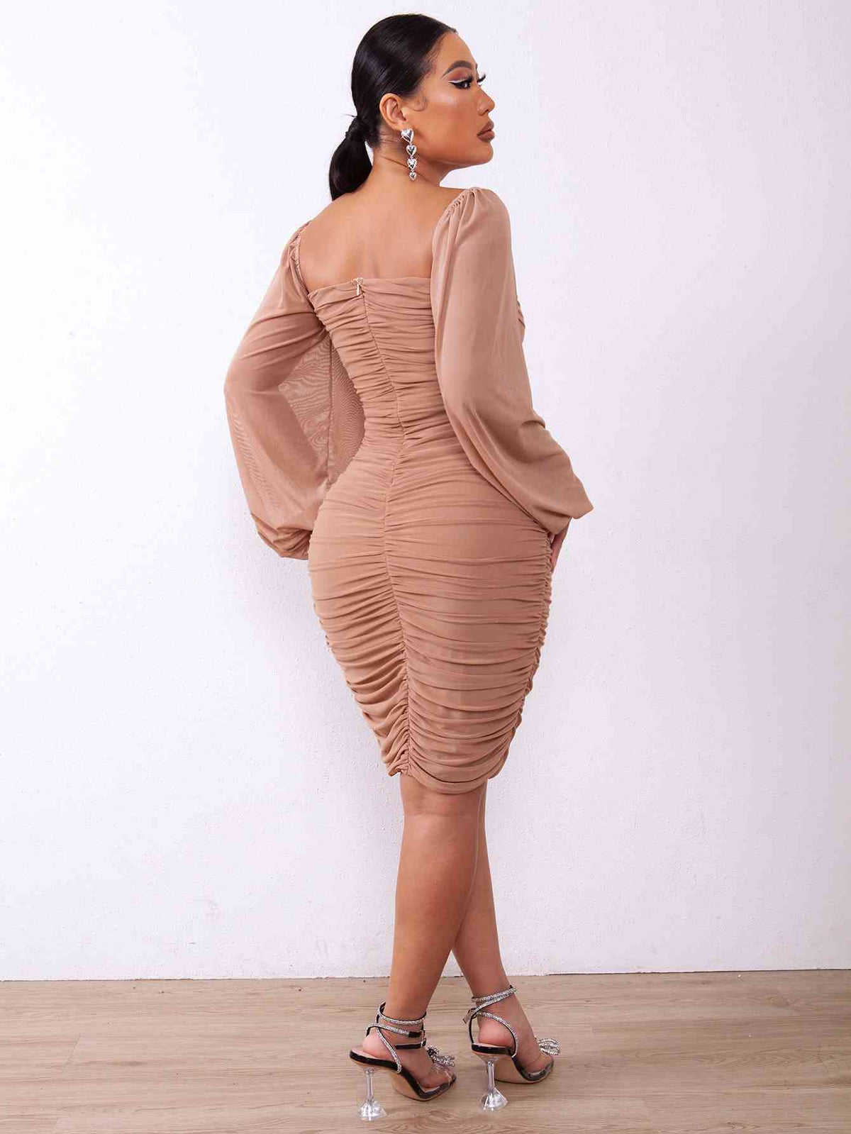 Zip-Back Ruched Bodycon Dress - Ladyez