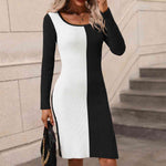Woven Right Contrast Slit Sweater Dress - Ladyez