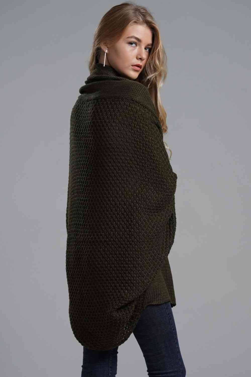 Double Take Dolman Sleeve Open Front Ribbed Trim Longline Cardigan - Ladyez