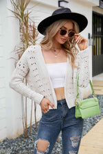Open Front Cuffed Cropped Cardigan - Ladyez