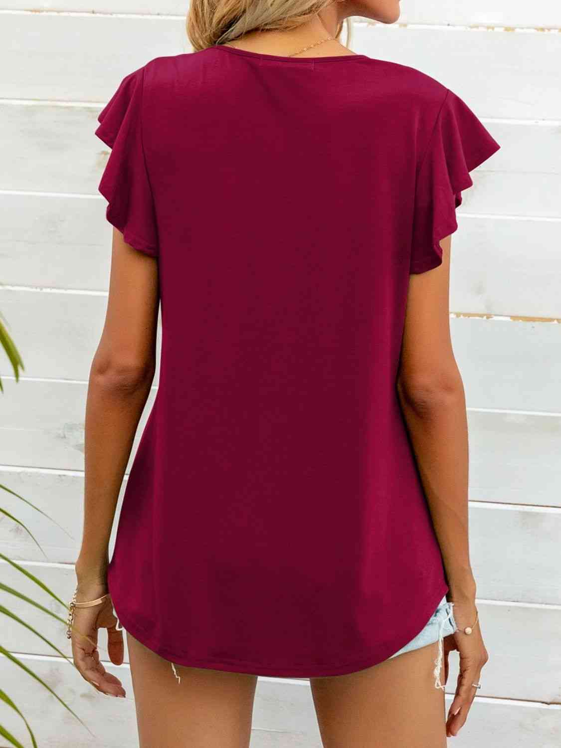 Round Neck Butterfly Sleeve Top - Ladyez