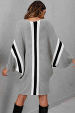 Ribbed Round Neck Long Sleeve Sweater Dress - Ladyez