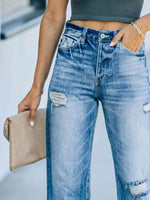 Distressed Straight Leg Jeans - Ladyez