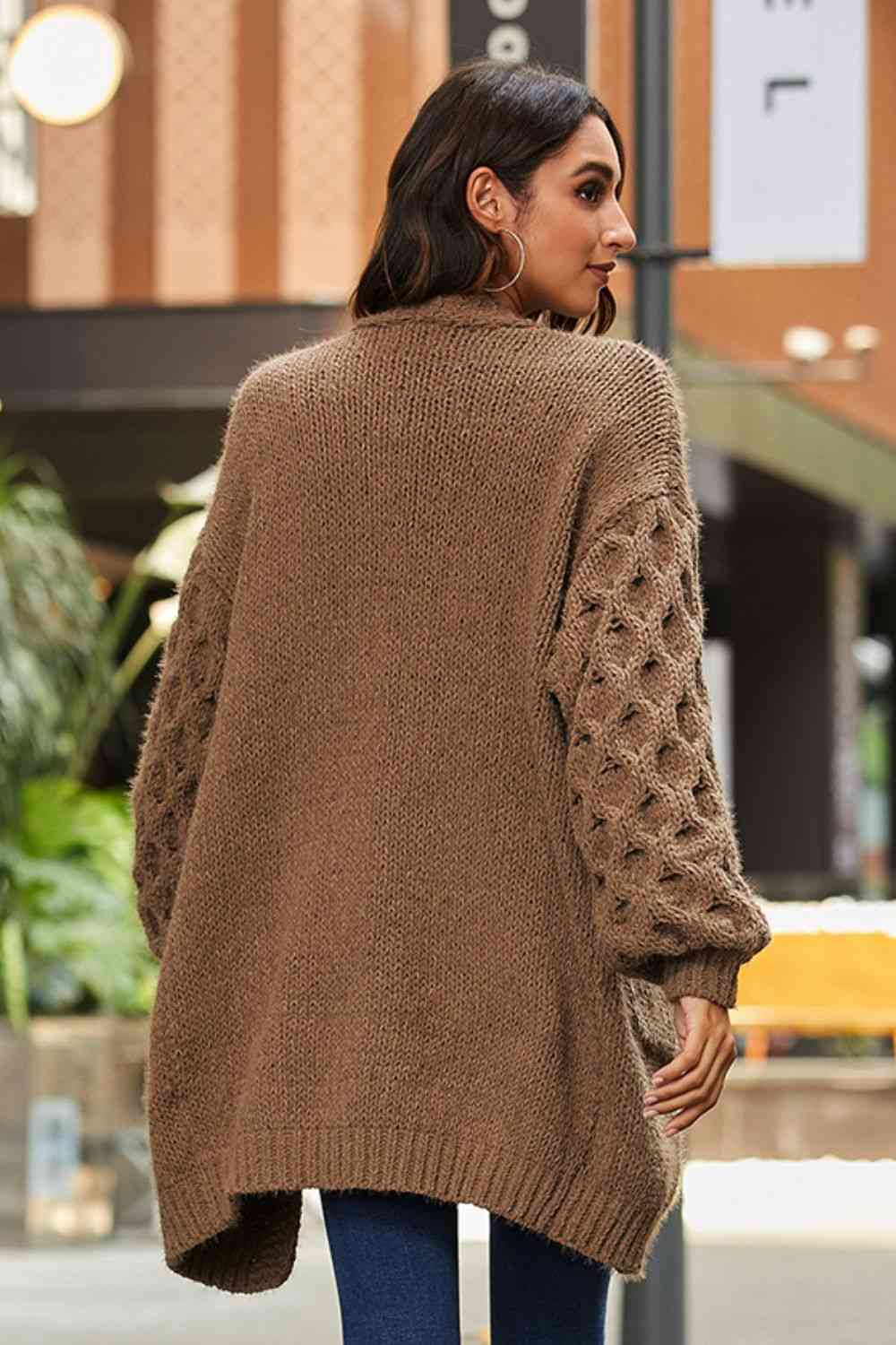 Open Front Ribbed Trim Duster Cardigan - Ladyez