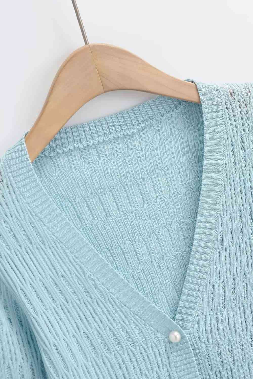 Button Down Long Sleeve Cropped Cardigan - Ladyez