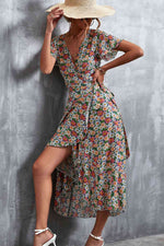 Floral Surplice Neck Tied Midi Dress - Ladyez