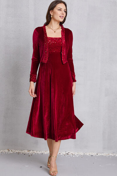 Sequin Long Sleeve Midi Dress - Ladyez