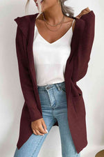 Double Take Ribbed Open Front Hooded Cardigan with Pockets - Ladyez