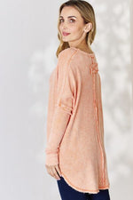 Zenana Oversized Washed Waffle Long Sleeve Top - Ladyez