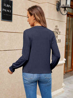 Pleated Notched Neck Flounce Sleeve Blouse - Ladyez