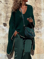 Contrast V-Neck Long Sleeve Sweater - Ladyez