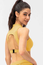 Full Size Cropped Cutout Back Zipper Front Active Tank Top - Ladyez