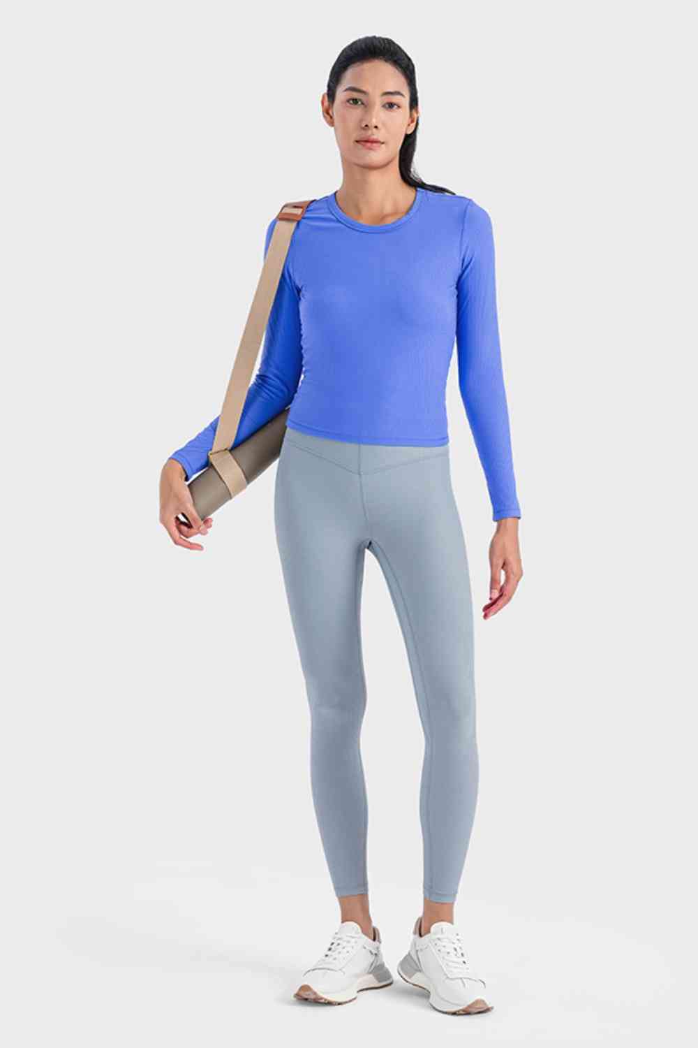 Round Neck Long Sleeve Sports Top - Ladyez