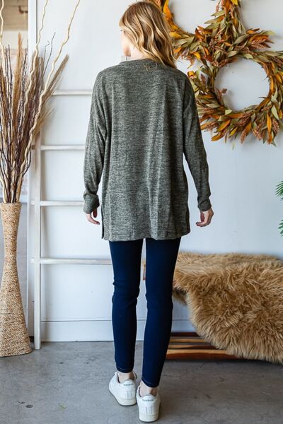 Reborn J Button Side Round Neck Long Sleeve T-Shirt - Ladyez