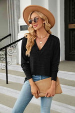 V-Neck Long Sleeve T-Shirt - Ladyez