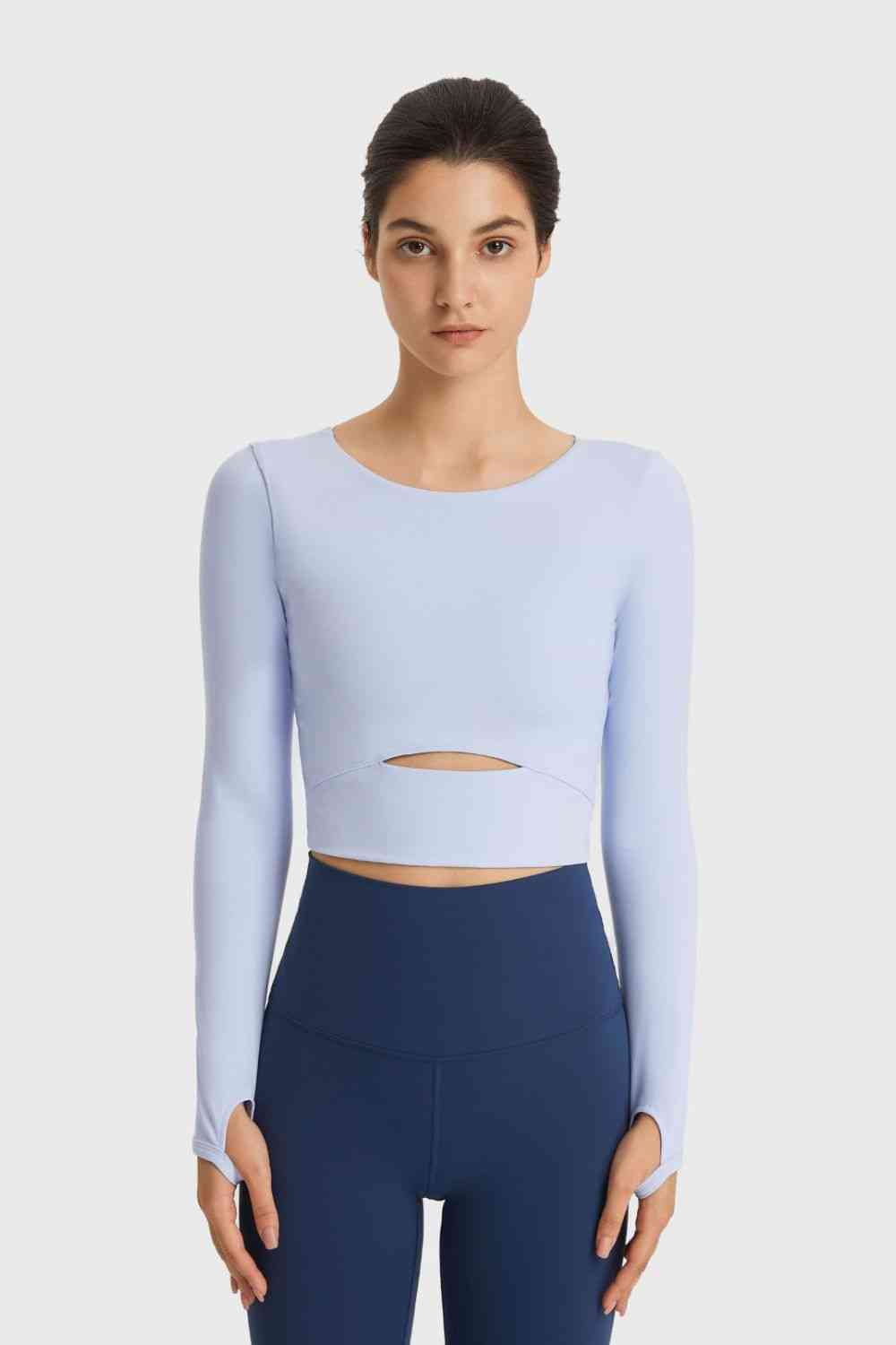 Cutout Long Sleeve Cropped Sports Top - Ladyez