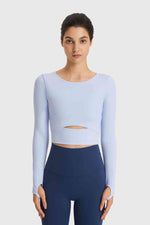 Cutout Long Sleeve Cropped Sports Top - Ladyez