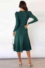 Round Neck Long Sleeve Tie Waist Sweater Dress - Ladyez
