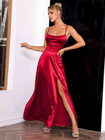 Spaghetti Strap Lace-Up Back Split Dress - Ladyez