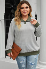 Plus Size Striped Half Snap Long Sleeve Blouse - Ladyez