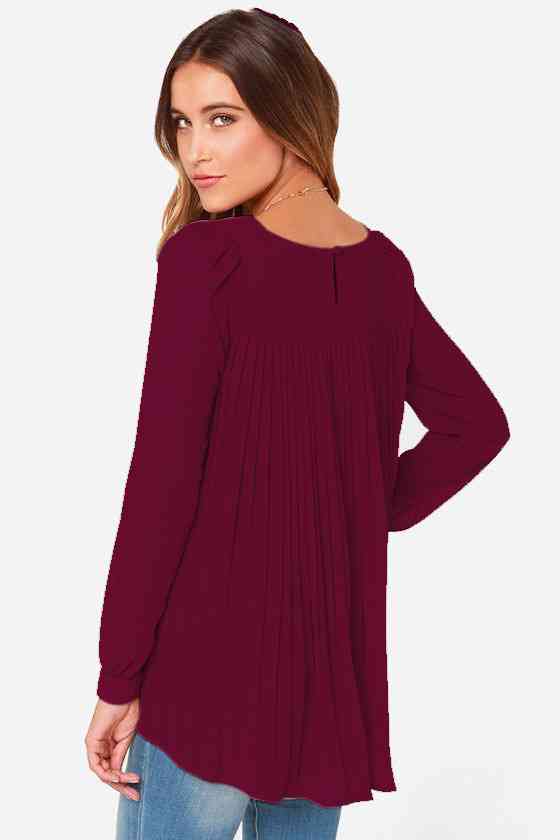 Full Size Round Neck Back Pleated Blouse - Ladyez