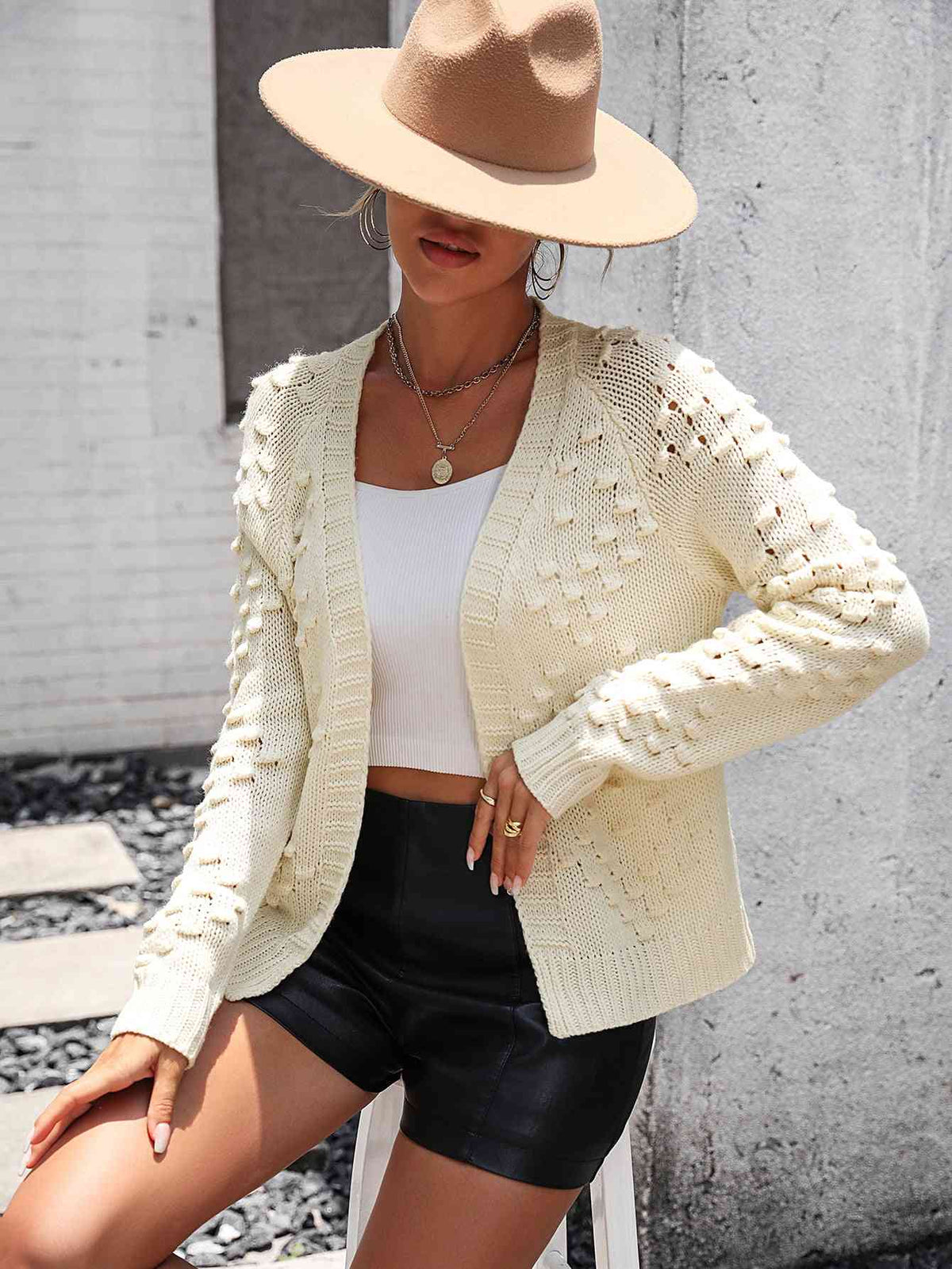 Open Front Long Sleeve Cardigan - Ladyez