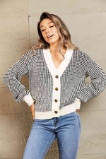 Woven Right Waffle-Knit Drop Shoulder Button-Down Cardigan - Ladyez