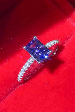 1 Carat Moissanite 925 Sterling Silver Rectangle Ring in Blue - Ladyez