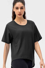 Round Neck Short Sleeve Active Tee - Ladyez