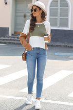 Waffle-Knit Color Block Long Sleeve Top - Ladyez