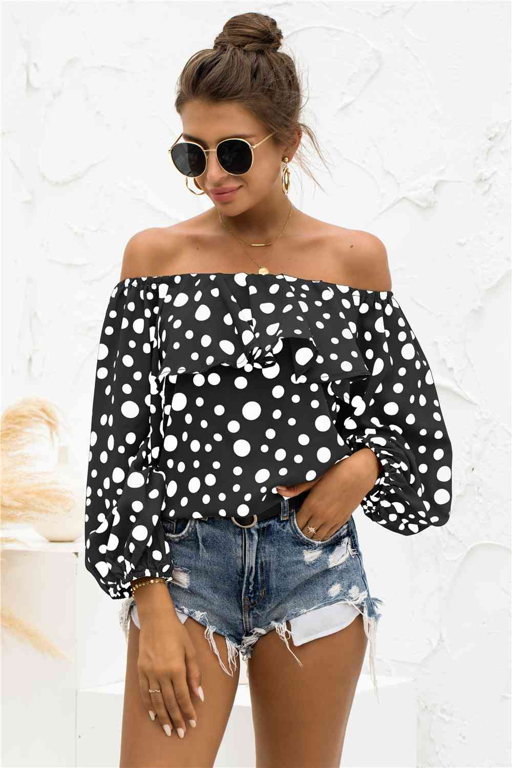 Polka Dot Off-Shoulder Layered Blouse - Ladyez