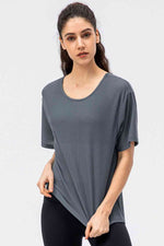 Round Neck Short Sleeve Active Tee - Ladyez