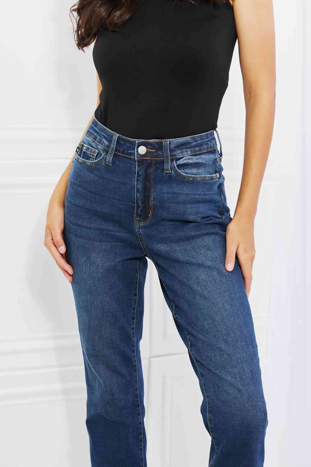 Judy Blue Crystal Full Size High Waisted Cuffed Boyfriend Jeans - Ladyez
