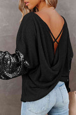 Sequin Waffle-Knit Blouse - Ladyez